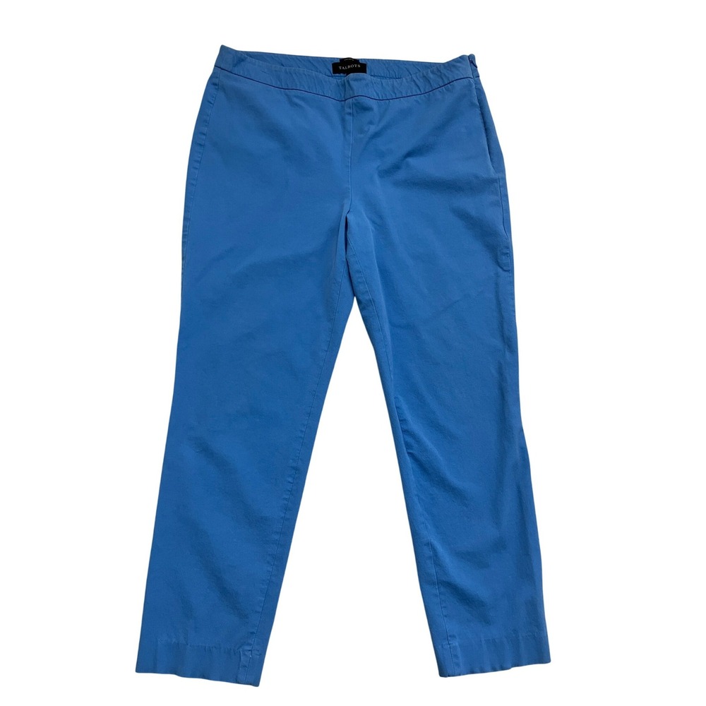 Talbots Chatham Ankle Pants Womens 12 Blue Side Zip Slim Stretch Cotton Blend